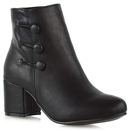 Womens Low Mid Block Heel Ankle Boots Ladies Zip Button Tie Smart Work Office