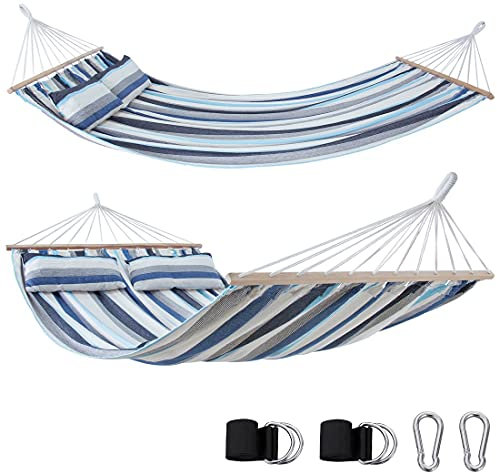 yourGEAR Kauai - XXL Hängematte 240x160 cm mit Kissen | Hohe Belastbarkeit 300 kg | Smaragd oder Aqua | Baumwolle | Stabhängematte ideal für 2 Personen |TÜV geprüft | inkl. Befestigungsset