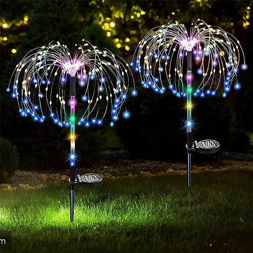 XRR Lámpara Solar Exterior para Jardín, 120Led Luces Solares de Fuegos Artificiales con tubo transparente 2 modos Solar Luces Hadas Starburst Impermeables para Jardín de camino de patio(multicolor)