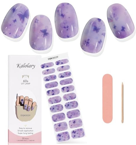 Kalolary Gel Nail Polish Strips, Nail Gel Art Sticker Waterproof Full Nail Wraps Decal Sets with Nail File and Stick for Women Girls Nail Art Decor (UV/LED Lamp Required) (Butterfly)