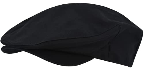 True Religion Flat Cap, Cotton Breathable Driving Newsboy Hat with Horseshoe Woven Logo, Black