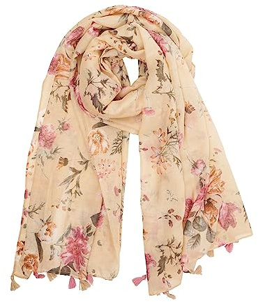 YOUR SMILE Large Boho Scarf for Women Lightweight Floral Printed Scarves Fall Winter Fashion Fringed Shawl wraps (14 Beige Flower)