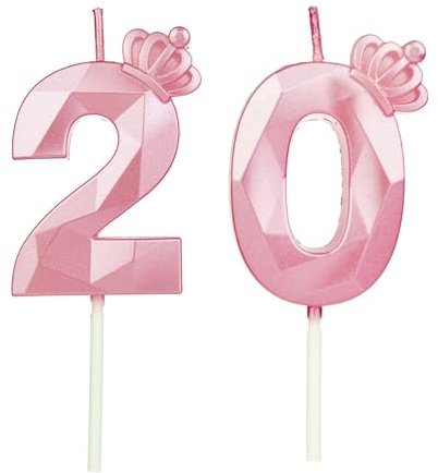 DTXLX Numéro 20 bougies d'anniversaire, en forme de chiffre 20, Rose avec couronne, pour gâteau, décoration d'anniversaire, pour fêtes, mariages, fêtes d'entreprise, jubilés