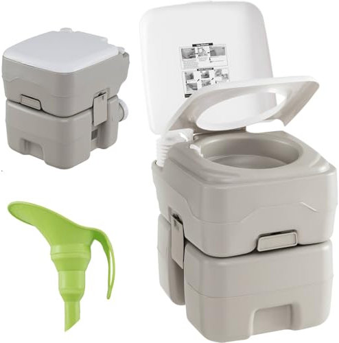 TANGZON 20L Portable Toilet, Outdoor Flushing Toilet with Removable Tank & Anti-Leak Sealing Valve, Compact Porta Emergency Toilet for Camping Road Trip (Round Flush Pump, Without Level Indicator)