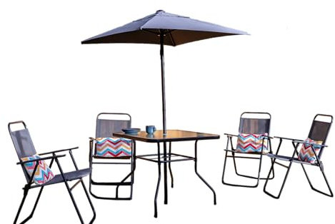 Ondis24 Set di 6 mobili da giardino con tavolo, sedie e ombrellone