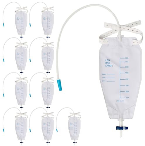 10 Stück Beinbeutel Urindrainagebeutel Mit Stoffbänder, Ventil und T-Ablass, 750ml