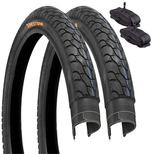 2 neumáticos Deestone negro 20 x 1,75 (47 – 406) + 2 cámaras de aire americana SCHRADER, Ruedas Bicicleta CITY BIKE BICICLETA GRAZIELLA