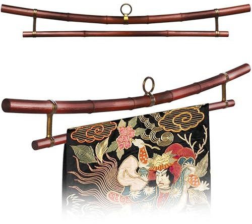 Sea of Trees Japan Smoked Bamboo Tapestry Holder – Rug Wall Hanger, Tapestry Wall Hanger, Obi Textile Hanger | Zen Pagoda Design | Fits 19”, 23”, 30”, 36” | Handmade Japanese Ikat & Kimono Display