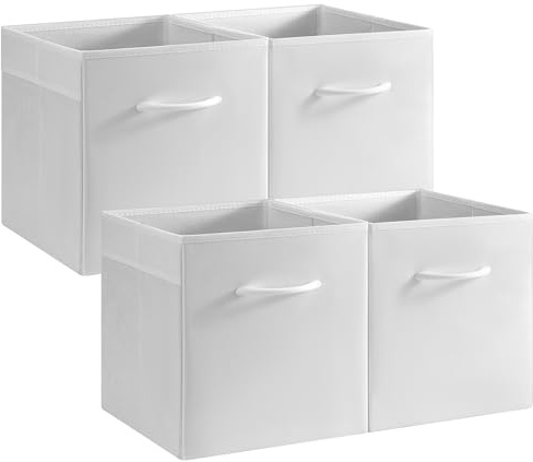 StorageWorks Aufbewahrungswürfel, 27 × 27 cm Körbe Aufbewahrung für Kallax Regal, Aufbewahrungsboxen mit Griff, faltbare Aufbewahrungsbehälter für Würfelregal, Schlafzimmer Organizer, Weiß, 4 Stück