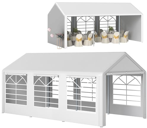 Outsunny Gazebo da Giardino 6x3 m con Finestre Laterali, Tendone per Feste a 3 Stanze con Porte a Cerniera e Rivestimento Anti UV, Bianco