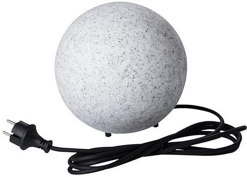JungesLicht Marmo IP65 Kugelleuchte für Garten mit E27 Sockel Kugel Außenleuchte Naturstein Optik Granit Dekoleuchte Gartenleuchte Stein Gartenkugel Stone Erdspieß 230V 2,5M Kabel (Durchmesser ⌀ 25cm)