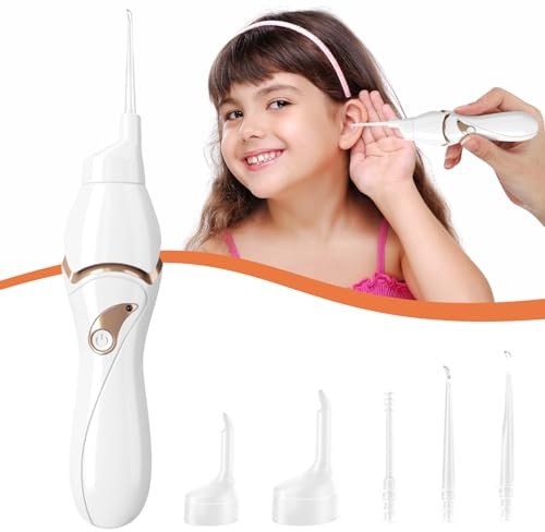 Nettoyeur D'Oreille Électrique, Aspirateur D'oreille Électrique Puissance D'aspiration Scientifique avec Lumière LED, 5 Têtes de Rechange Lavables pour Bébé, Adulte