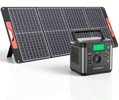 SWAREY Estción de energía portátil S160 con panel solar de 100 W, generador solar de 222 Wh, salida de CA de 300 W (600 W pico), puerto USB-C de 65 W para Camping, Viajes, Pesca, RV