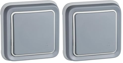 Legrand, 191510 Plexo - Interruptor de pared, pulsador estanco de superficie de la gama Plexo, interruptor exterior, resistente al agua (IP55), color gris (Paquete de 2)