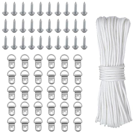 30Pcs D Rings for Picture Hanging, Screws, 20m Rope|Adjustable Frame Kit