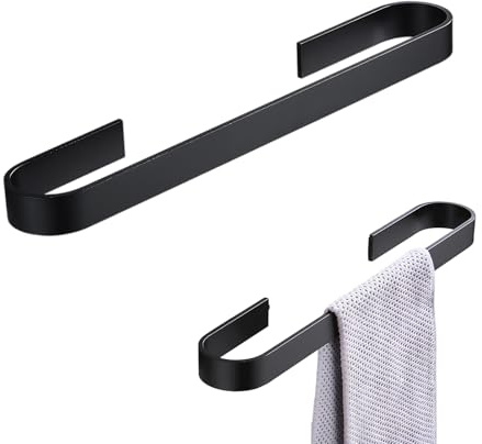 Toallero de Pared Sin Taladro 40 cm, Barra Porta Toallas, Colgador de Toallas Baño Cocina, Montaje en Pared y Montaje en Gabinete (Negro)
