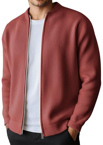 HTNEDNST Chaqueta tradicional para hombre, moderna, de punto Janker, con cremallera, cuello alto, jersey de manga larga, deportivo, ligera, para el tiempo libre, A03 ladrillo rojo, 5XL