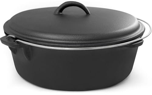EXCELSTEEL 517 with Handle, Perfect for Home Cooking and Outdoor Fireside Camping 6 QT Cast Iron Dutch Oven, Black