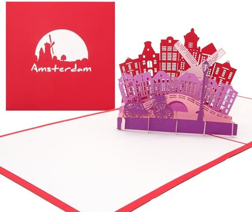 Pop Up Karte Amsterdam - Panorama – 3D Grußkarte als Souvenir, kleines Geschenk & Geburtstagskarte – Dekoration, Gutschein, Deko & Reisegutschein Holland & Amsterdam