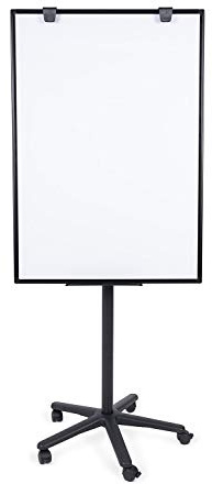 BoardsPlus mobil flipchart, Magnetisk, stjärnfot med 5 ställbara rullar, tavla 70 x 100 cm med aluminiumram, svart, total höjd 180 cm svart