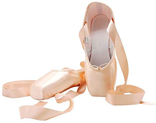 S.lemon Dans Balett Pointe Skor Balettsko Satin Med Band för Flickor Kvinnor Rosa 35EU