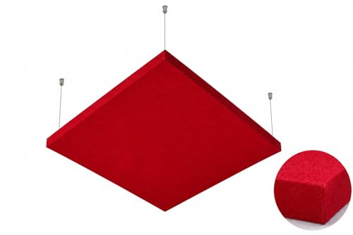 R ROSTAGNO Pannello fonoassorbente IGNIFUGO 100x100x4 cm marcatura CE, rifinito in tessuto. - Posizionamento a sospensione a soffitto con cavetti regolabili (ROSSO)