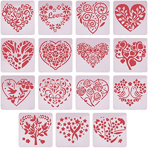 GORGECRAFT 15Pcs Stencil per Pittura A Cuore In Plastica Riutilizzabile Disegno Rettangolo Stencil Taglio Modello di Pittura Foglie Fiori Parole D'Amore per Matrimonio Matrimonio San Progetto