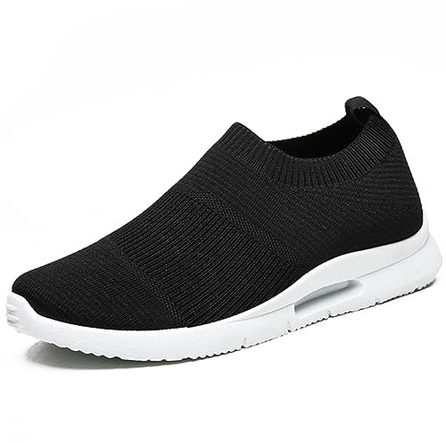 MGNLRTI Mens Slip on Trainers Running Shoes Gym Walking Sneakers Lightweight Tennis Shoes Black Mens Size 10 UK(Label Size:45)