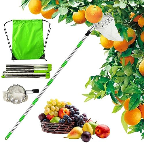 TUIBEIDAMAI Obstpflücker Diameter 16 cm,2.2m Apfelpflücker,Kirschenpflücker mit Baumwollbeutel,Obstpflücker für Kirschen,Pflaumenpflücker,Fruit Picker for Reaching Inaccessible Places in Fruit Trees