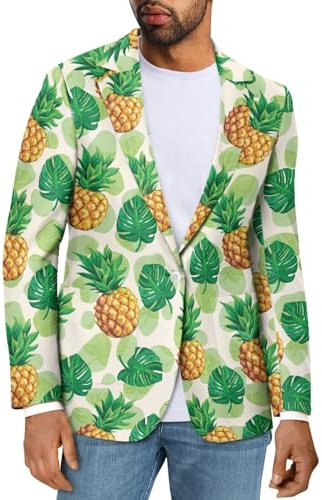 chaqlin Veste blazer à simple boutonnage pour homme - Coupe régulière - Style décontracté - Pour fête d'affaires - Grande taille XS à 5XL, Ananas tropical., M