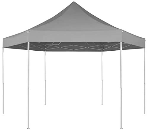 Home Outdoor OthersSechseckiges Pop-Up-Festzelt, faltbar, Grau, 3,6 x 3,1 m