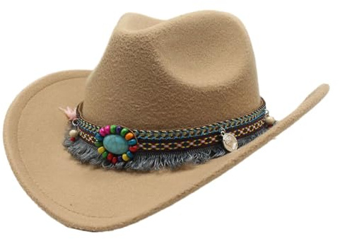 tuwiwol Casquette Sombrero de Cowgirl légère et confortable pour filles, chapeau de Cowboy occidental creux en laine de Polyester pour enfants, Premium, Bronzage léger