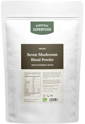 Everyday Superfood Organic 7 Mushroom Powder Blend with Lion’s Mane & Chaga | Fruiting Bodies Only | Dual Extracted | No Mycelium or Grain Fillers | Lab-Tested for Purity | Ideal for Coffee & Drinks