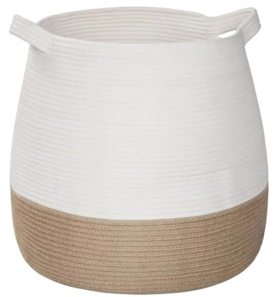 ISAKEN Cesta de almacenamiento trenzada, cesta para la ropa sucia trenzada de cuerda de algodón, cesta de juguetes con asas, cestas, cambiador organizador para habitación infantil, salón, baño