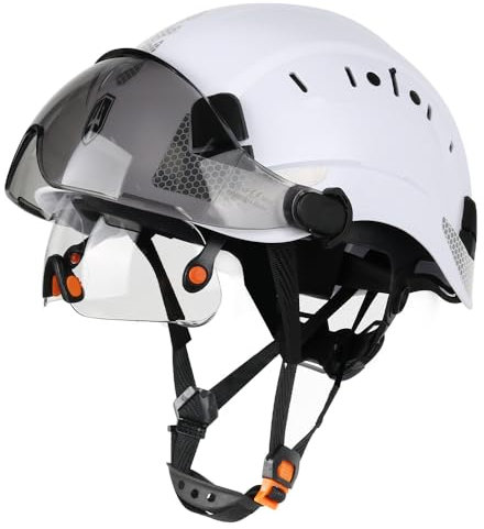 GREEN DEVIL Casque de protection industriel certifié EN397 et EN166 avec visière teintée + transparente | Casque de sécurité avec double visière pour la construction, l'artisanat et l'industrie |