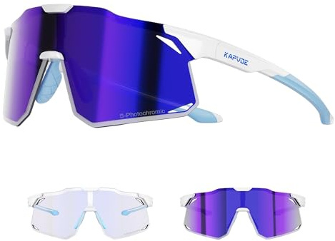 KAPVOE Lunette de Cyclisme Photochromique Homme Femme Anti-UV400 Lunette de Soleil Sport Lunette Vélo Route TR90 Cadre Lunette VTT Transparente Lunette Cycliste Running Conduite Course K347