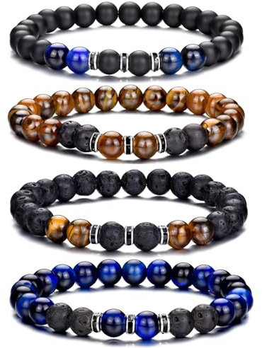 RANKEEF Bracelet Croix pour Homme 8MM Stretch Perles pour Bracelet Homme