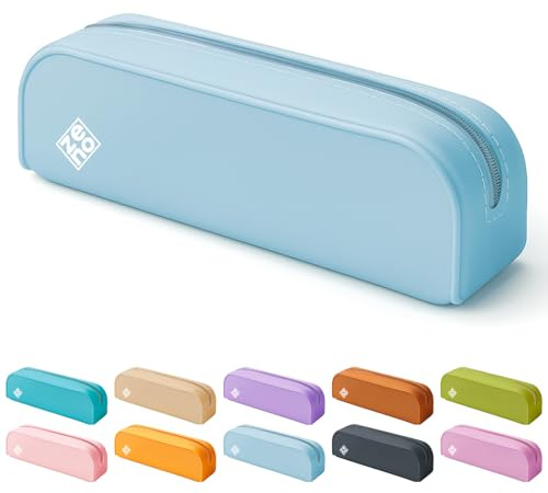 ZENO Estuche Escolar Azul de Silicona – Estuche para Lápices y Bolígrafos, Portatodo Adolescente Unisex, Estuche Pequeño de Un Compartimento, Neceser Minimalista – Azul - Blue Mist