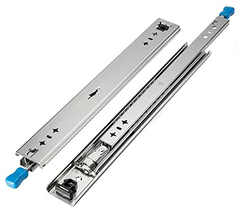 Corredores de cajón resistentes de 1100 mm (44 pulgadas) de extensión completa con montaje lateral de bloqueo Ra – 1 par de sistema de deslizamiento de cajón para un funcionamiento suave