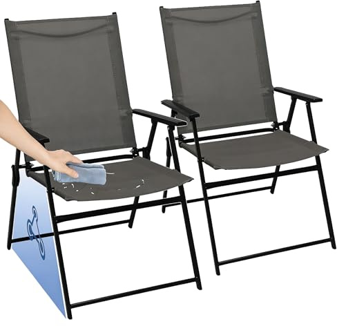 JMGJOY Sillas Plegables Tumbonas Estructura de Aluminio Carga Máx.150kg para Balcón, Sala de Estar,Restaurante y Conferencias (Gris, Pack de 2)