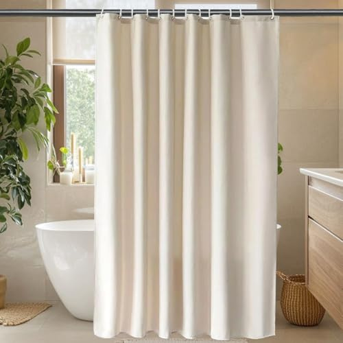 Umllpet Tenda da doccia in lino 180x200 cm Beige chiaro, lavabile in lavatrice, tenda da bagno in tessuto lavabile antimuffa con 12 anelli