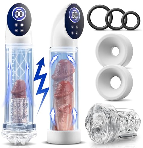 Penis Pump for Men, 6 Suction Vacuum Pump, Male Masturbator Penis Enlarger | Electric Masturbator with 6 Suction Modes, Pause & One-Touch Release, Cock Pump Penis Enlargement Male Sex Toy, 3 Cock Rings