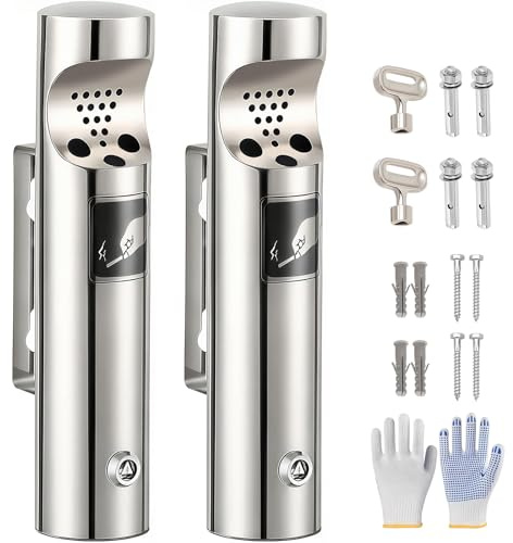 Posacenere Da Muro in Acciaio Inox, posacenere da esterno con Chiusura per Terrazza Bar Ufficio Hotel (Argento, 2 pezzo)