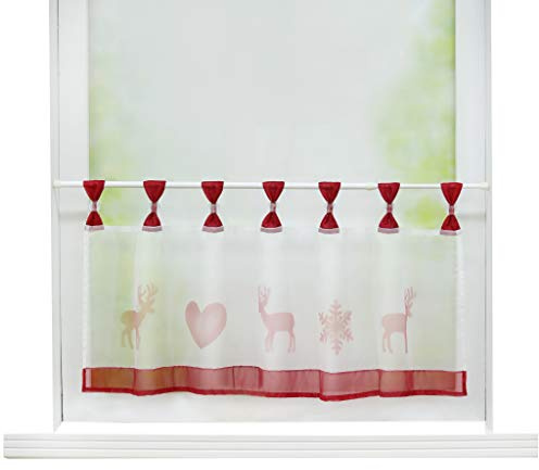 Joyswahl Scheibengardine Voile Bistrogardine »Elch« mit Weihnachten Muster Transparente Gardine Stores HxB 30x90cm Rot 1er Pack