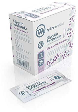 Optimum Medical Cotton Fioc in Glicerina per Raccolta di Campioni – limone o ribes nero, Sapore piacevole e Sugar Free (Ribes - Scatola da 75)