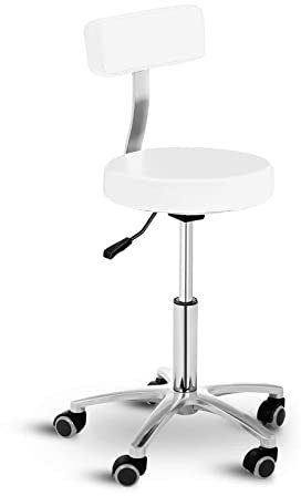 Physa Rollhocker höhenverstellbar Arbeitshocker Drehhocker mit Rollen höhenverstellbar 46-60 cm 360° drehbar max. 150 kg Hocker mit Lehne Praxishocker weiß