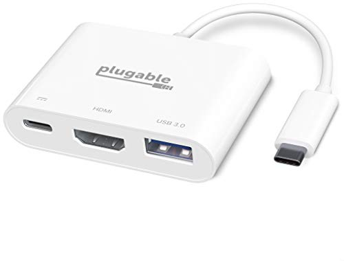 Plugable USB C to HDMI Multiport Adapter, 3-in-1 USB C Hub with 4K HDMI Output, USB 3.0 and USB-C Charging Port, Compatible with MacBook, Chromebook, Dell XPS, Thunderbolt 3 and More