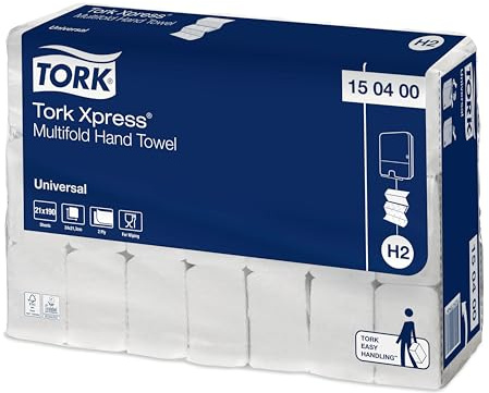 Tork 150400 Xpress - Toallas Papel Secamanos Dobladas en Z Multifold, Papel Absorbente, 2 capas, color blanco, 24 x 21,3 cm, 3990 unidades