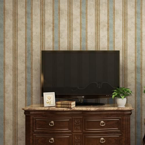 MEAIHOME Papier peint rétro style campagnard américain rétro nostalgique à rayures verticales chinoises pour salon, chambre à coucher, bureau, fond mural 1.73 'W x 32.8' L Non Encollé