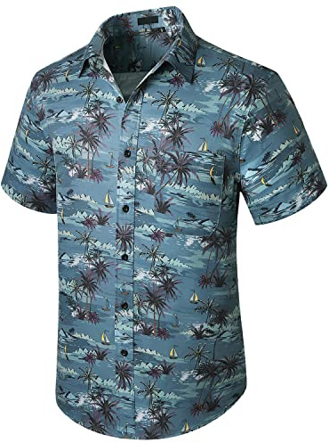 Enlision Camicia Hawaiana Funky da Uomo Estate Camicie da Spiaggia con Stampa Hawaiana Manica Corta Tasca Frontale Camicia Hawaiana Blu S